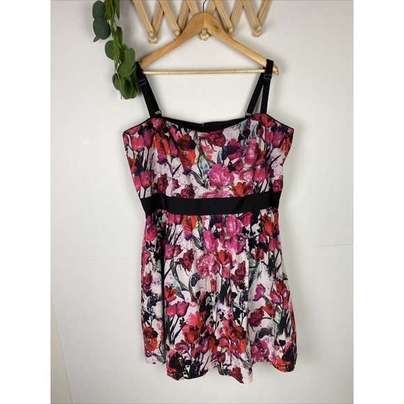 City Chic Dresses & Skirts - CITY CHIC Size XL 22 Fit & Flare Floral Dress Pink Red Black